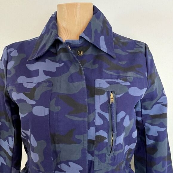 Brand New Gap Women’s XS Blue Printed Camo Utility Jacket Full Zip Pockets Hunt - Picture 11 of 12